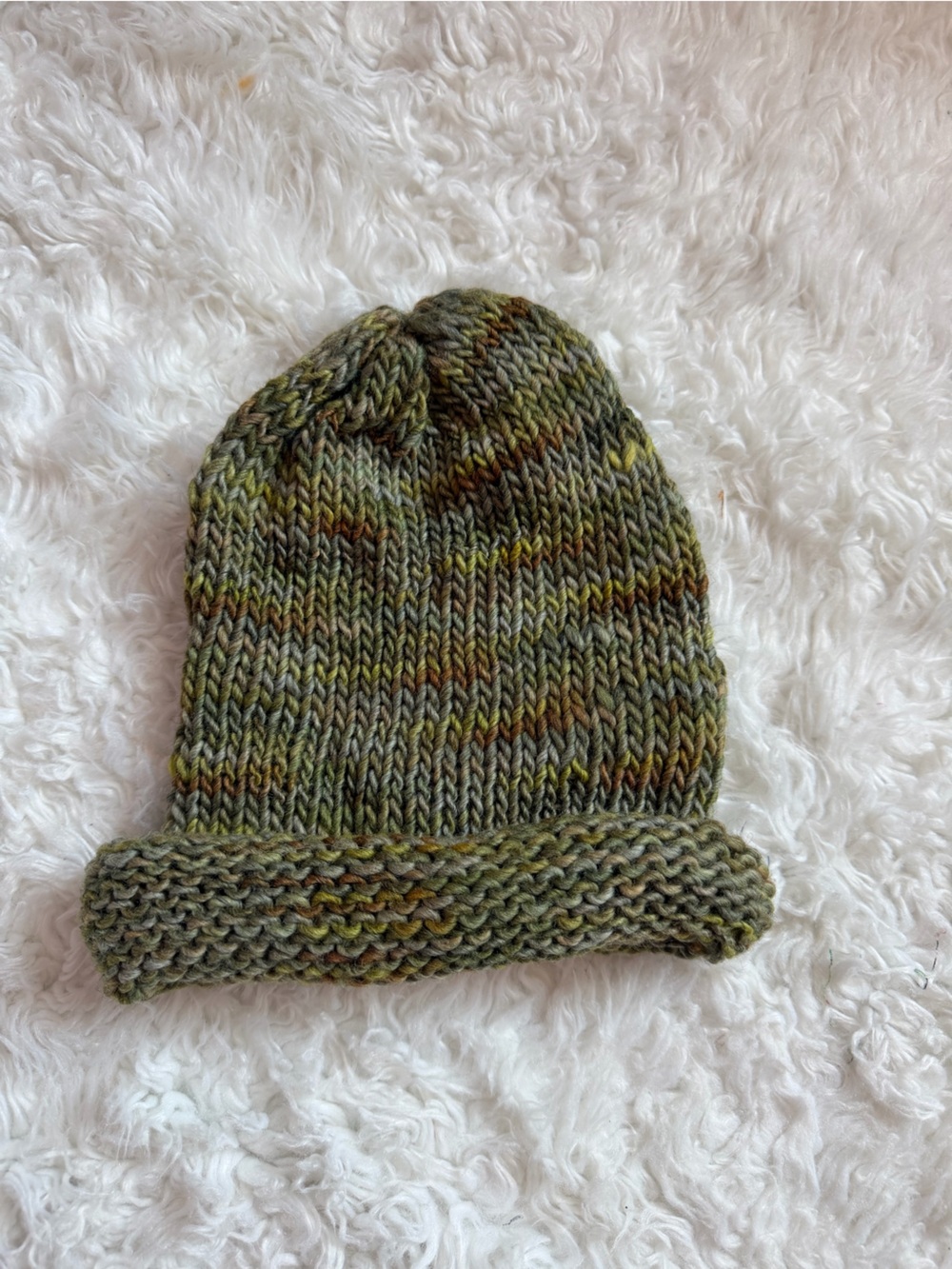 Handknit Beanie Hand dyed Merino Wool - Shrek’s Swamp